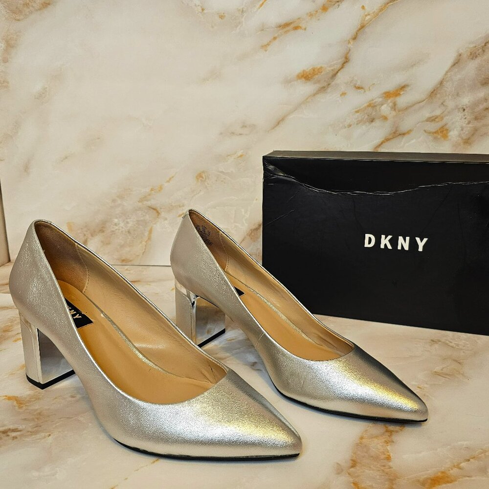 DKNY Ellie Silver Heels, Size 8.5